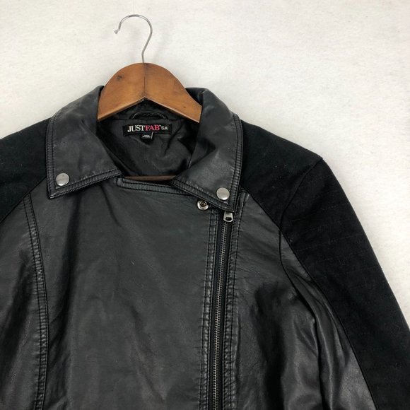Just Fab Women's Size Small Black Faux Leather Full Zip Long Sleeve Moto Jacket - Picture 4 of 13